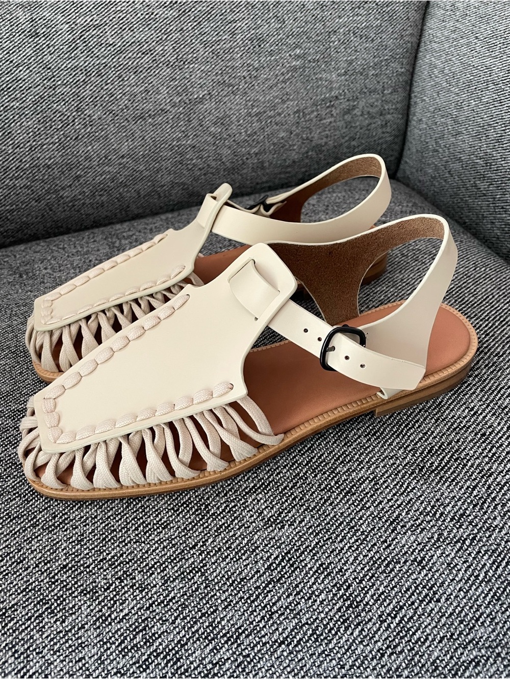 NWT Hereu ALARO square toe caged sandals cream 40